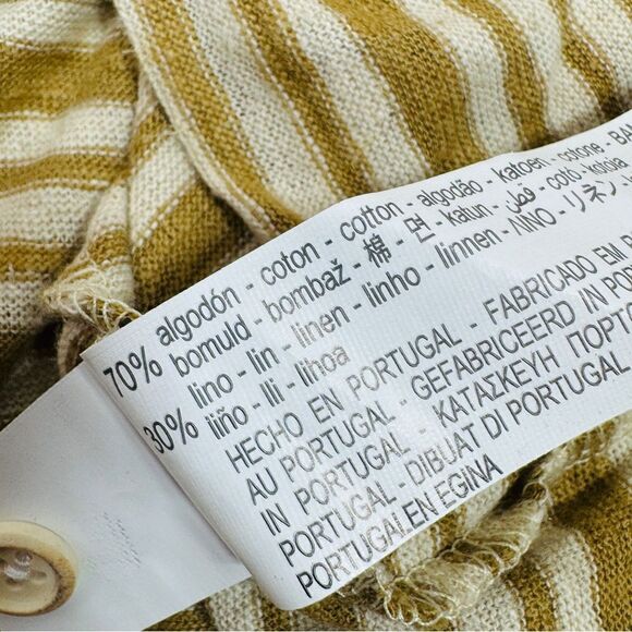 Zara Striped Cotton Linen Knit Button Up T Shirt Tan Large Short Sleeve Camp - Picture 10 of 12